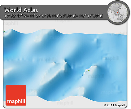 Physical 3D Map of the Area around 11° 9' 41" N, 114° 49' 29" E