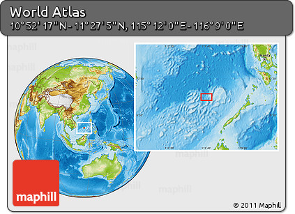 Physical Location Map of the Area around 11° 9' 41" N, 115° 40' 30" E