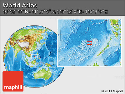 Physical Location Map of the Area around 11° 9' 41" N, 115° 40' 30" E
