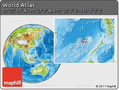 Physical Location Map of the Area around 11° 9' 41" N, 115° 40' 30" E