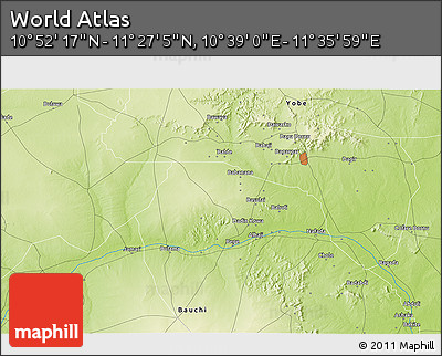 Physical 3D Map of the Area around 11° 9' 41" N, 11° 7' 30" E