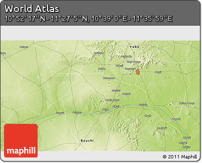 Physical 3D Map of the Area around 11° 9' 41" N, 11° 7' 30" E