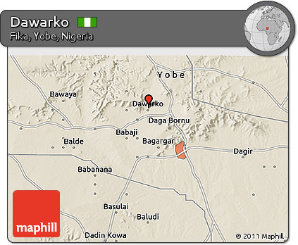 Shaded Relief 3D Map of Dawarko