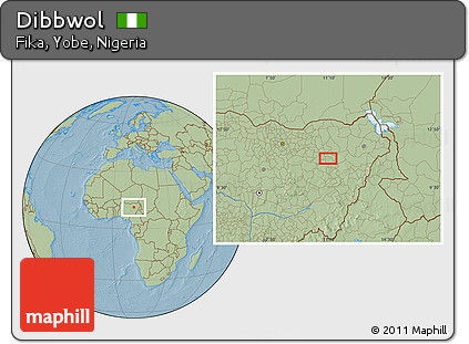 Savanna Style Location Map of Dibbwol, hill shading