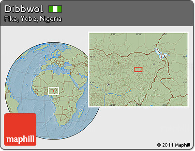 Savanna Style Location Map of Dibbwol, hill shading