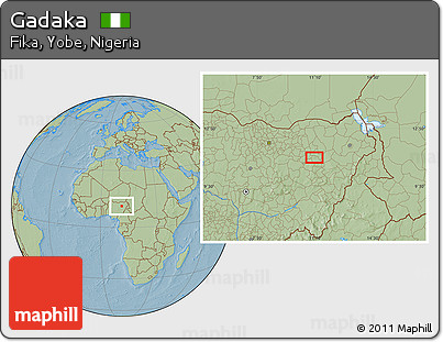 Savanna Style Location Map of Gadaka, hill shading
