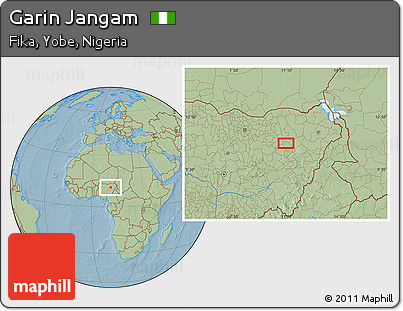 Savanna Style Location Map of Garin Jangam, hill shading