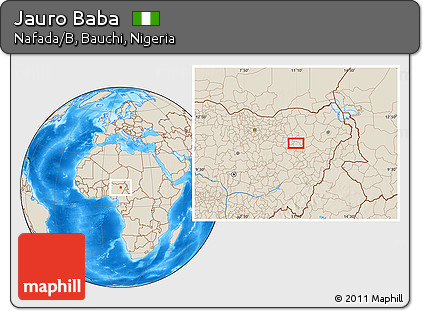 Shaded Relief Location Map of Jauro Baba
