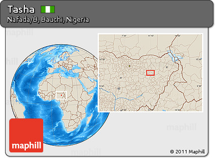 Shaded Relief Location Map of Tasha