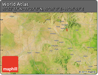 Satellite Map of the Area around 11° 9' 41" N, 11° 7' 30" E