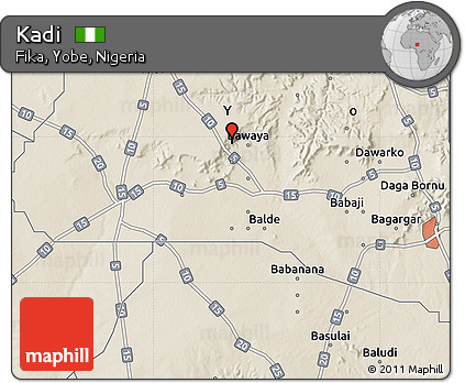 Shaded Relief Map of Kadi