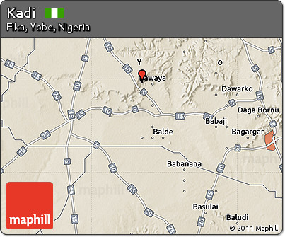 Shaded Relief Map of Kadi