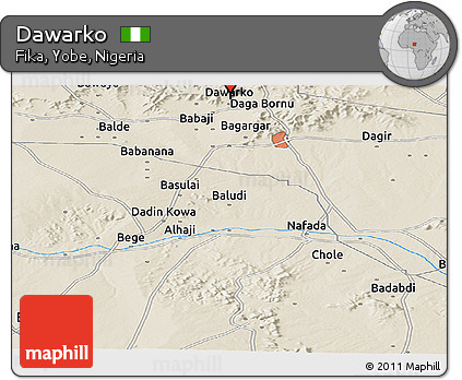 Shaded Relief Panoramic Map of Dawarko