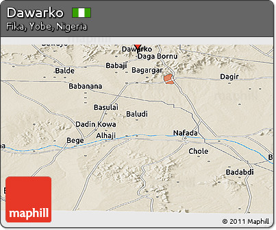 Shaded Relief Panoramic Map of Dawarko