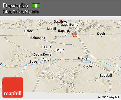 Shaded Relief Panoramic Map of Dawarko