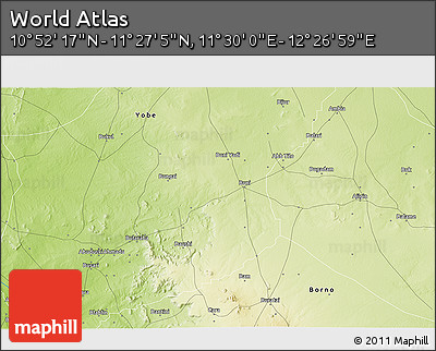 Physical 3D Map of the Area around 11° 9' 41" N, 11° 58' 29" E