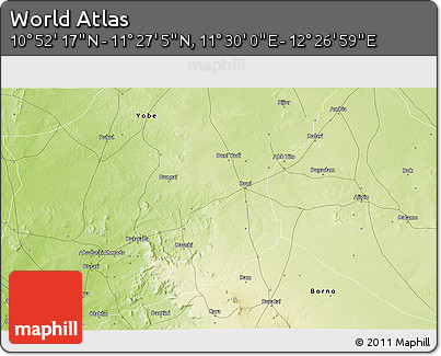 Physical 3D Map of the Area around 11° 9' 41" N, 11° 58' 29" E