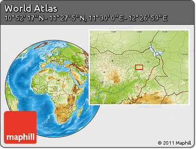 Physical Location Map of the Area around 11° 9' 41" N, 11° 58' 29" E