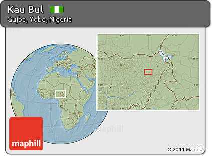 Savanna Style Location Map of Kau Bul, hill shading