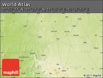 Physical Map of the Area around 11° 9' 41" N, 11° 58' 29" E