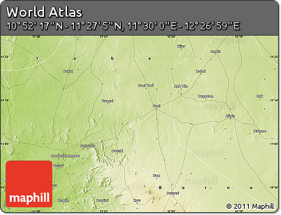 Physical Map of the Area around 11° 9' 41" N, 11° 58' 29" E