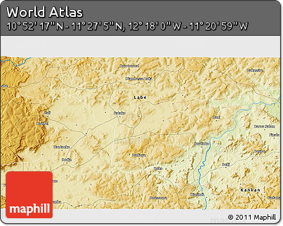 Physical 3D Map of the Area around 11° 9' 41" N, 11° 49' 29" W