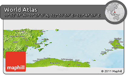Physical Panoramic Map of the Area around 11° 9' 41" N, 123° 19' 29" E