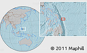 Gray Location Map of the area around 11° 9' 41" N, 126° 43' 29" E, hill shading