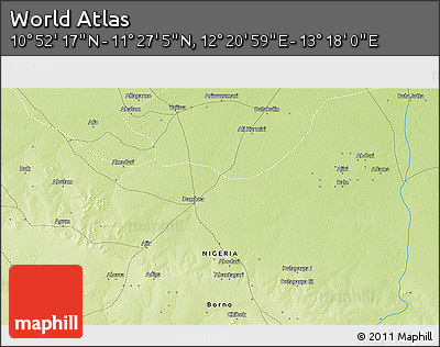 Physical 3D Map of the Area around 11° 9' 41" N, 12° 49' 29" E