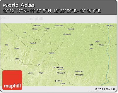 Physical 3D Map of the Area around 11° 9' 41" N, 12° 49' 29" E