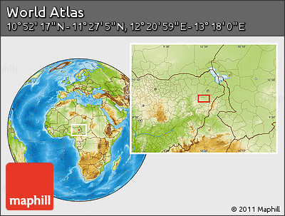 Physical Location Map of the Area around 11° 9' 41" N, 12° 49' 29" E