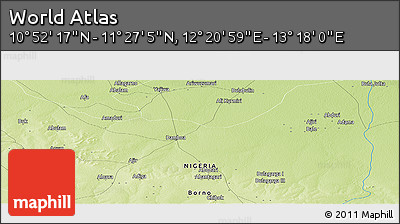 Physical Panoramic Map of the Area around 11° 9' 41" N, 12° 49' 29" E
