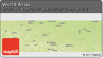 Physical Panoramic Map of the Area around 11° 9' 41" N, 12° 49' 29" E