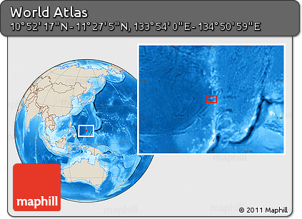 Shaded Relief Location Map of the Area around 11° 9' 41" N, 134° 22' 30" E