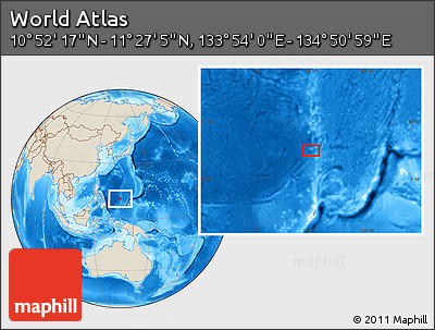Shaded Relief Location Map of the Area around 11° 9' 41" N, 134° 22' 30" E