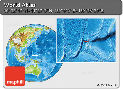 Physical Location Map of the Area around 11° 9' 41" N, 139° 28' 29" E