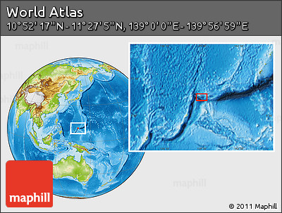 Physical Location Map of the Area around 11° 9' 41" N, 139° 28' 29" E