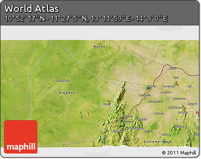 Satellite 3D Map of the Area around 11° 9' 41" N, 13° 40' 30" E