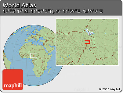 Savanna Style Location Map of the Area around 11° 9' 41" N, 13° 40' 30" E