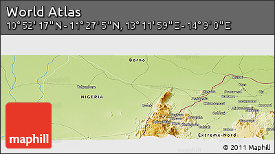 Physical Panoramic Map of the Area around 11° 9' 41" N, 13° 40' 30" E