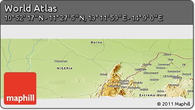 Physical Panoramic Map of the Area around 11° 9' 41" N, 13° 40' 30" E
