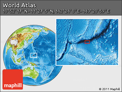 Physical Location Map of the Area around 11° 9' 41" N, 142° 52' 30" E