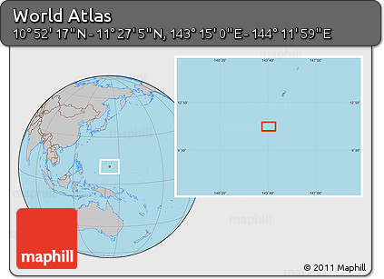 Gray Location Map of the Area around 11° 9' 41" N, 143° 43' 29" E