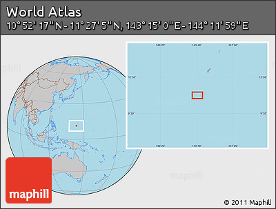 Gray Location Map of the Area around 11° 9' 41" N, 143° 43' 29" E