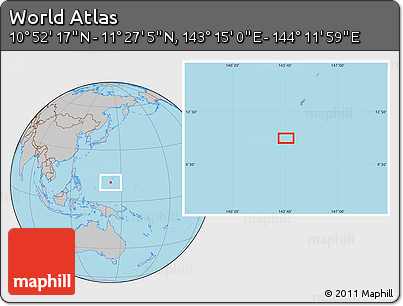 Gray Location Map of the Area around 11° 9' 41" N, 143° 43' 29" E