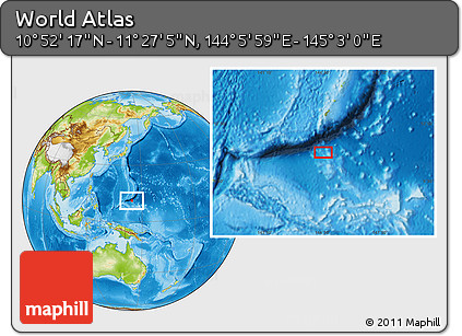 Physical Location Map of the Area around 11° 9' 41" N, 144° 34' 29" E