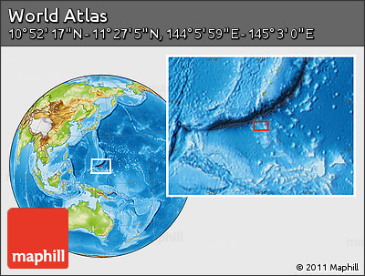 Physical Location Map of the Area around 11° 9' 41" N, 144° 34' 29" E