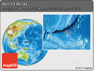 Physical Location Map of the Area around 11° 9' 41" N, 144° 34' 29" E