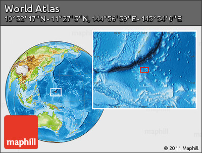 Physical Location Map of the Area around 11° 9' 41" N, 145° 25' 30" E