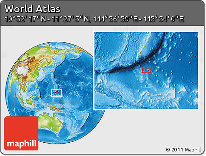 Physical Location Map of the Area around 11° 9' 41" N, 145° 25' 30" E